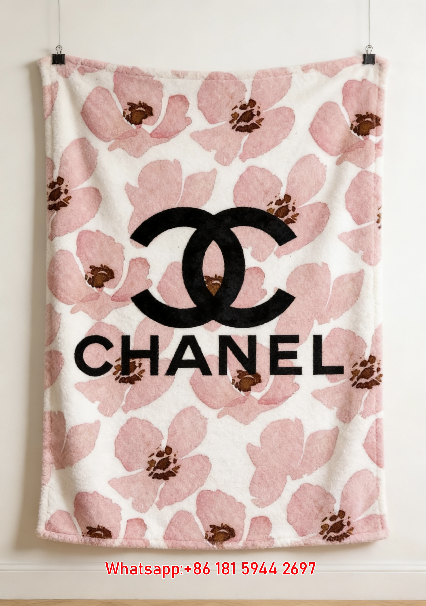 Chanel Pink Rose Floral Flannel Throw Blanket IMG_7323